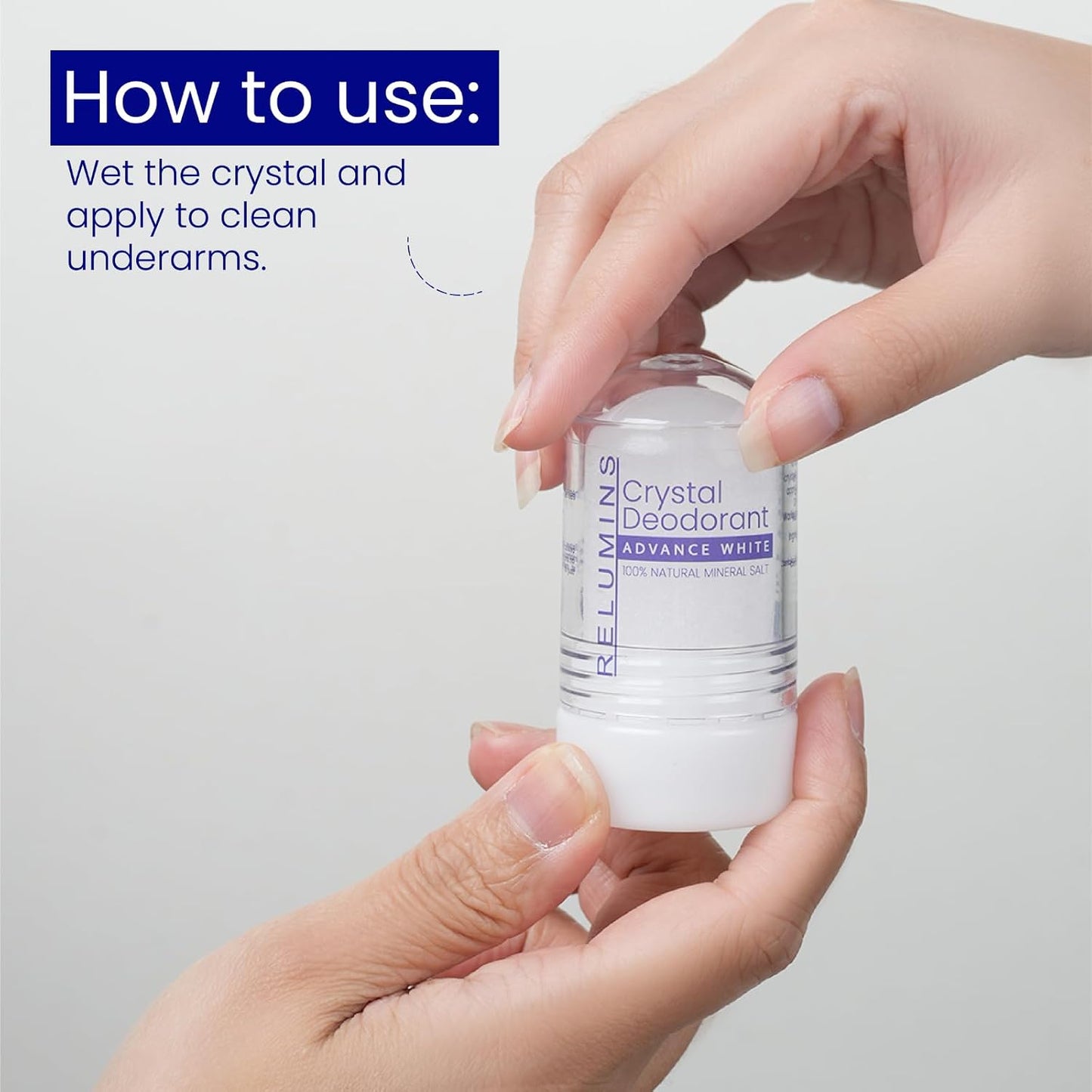 Relumins Crystal Deodorant, All-Natural Mineral Salt Roll-On, Non-Staining, Aluminum-Free, Natural Deodorant with 24-Hour Odor Protection