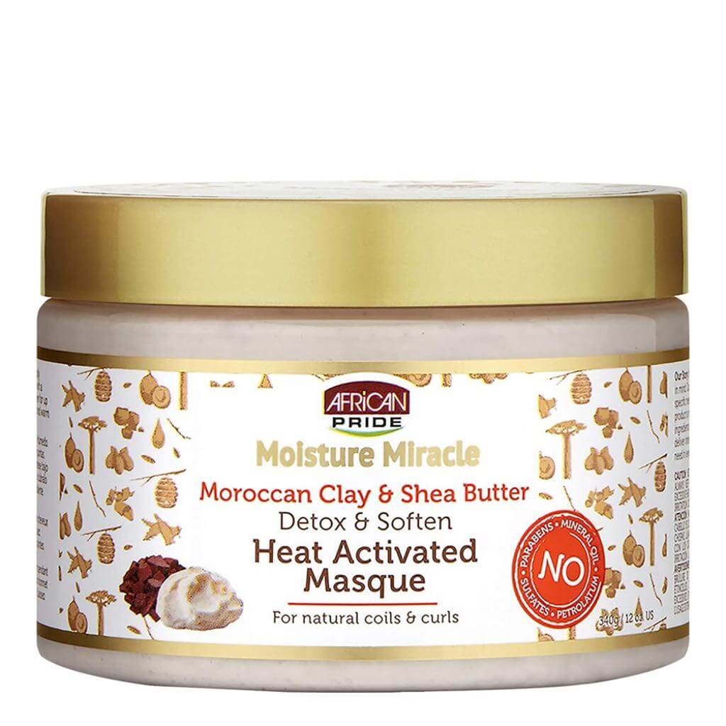 African Pride Moisture Miracle Moroccan Clay & Shea Butter Heat Activated Masque (12oz) | Miami Beauty Supply