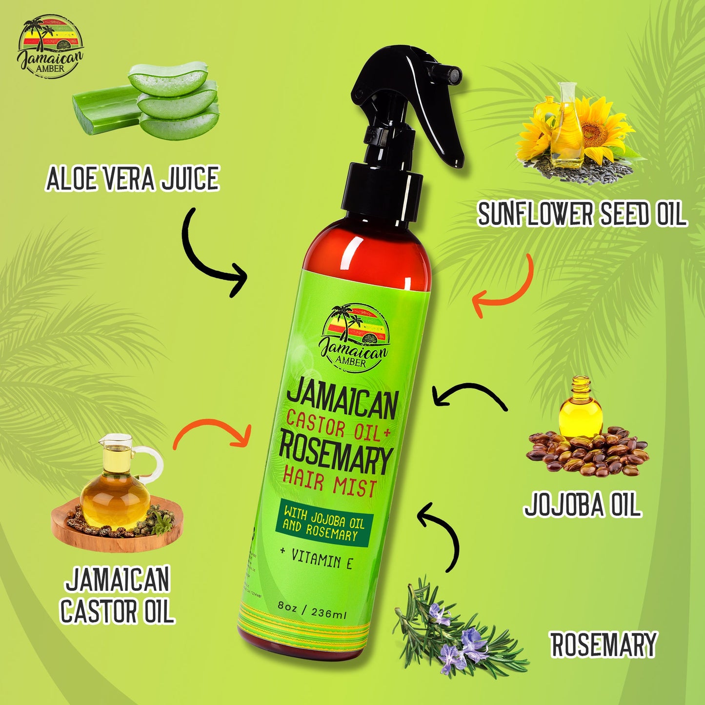 Jamaican Amber Jamaican Castor Oil & Rosemary Hair Mist 8 oz
