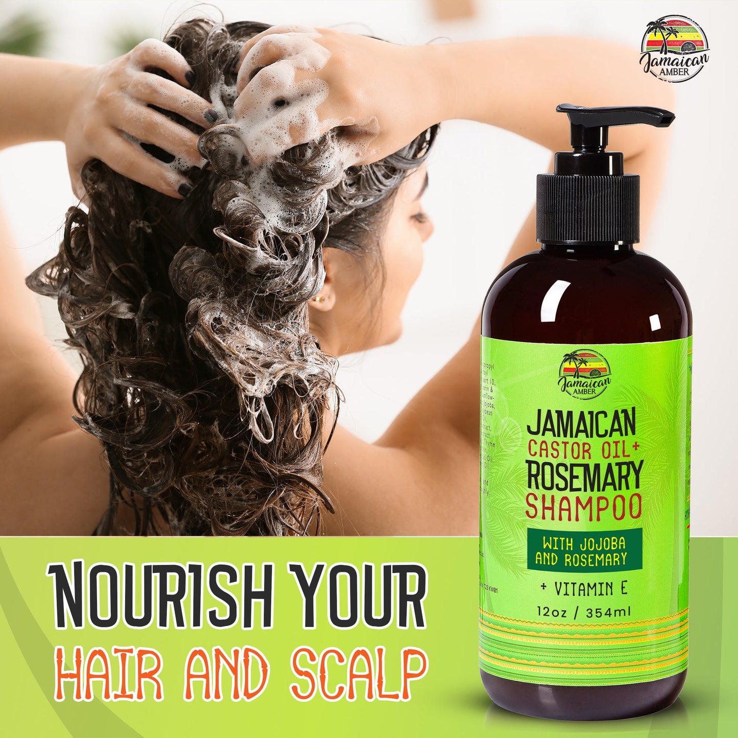 Jamaican Amber Jamaican Castor Oil & Rosemary Hair Shampoo 12 oz/354 ml