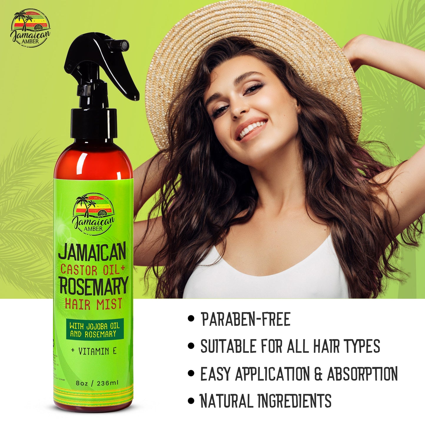 Jamaican Amber Jamaican Castor Oil & Rosemary Hair Mist 8 oz