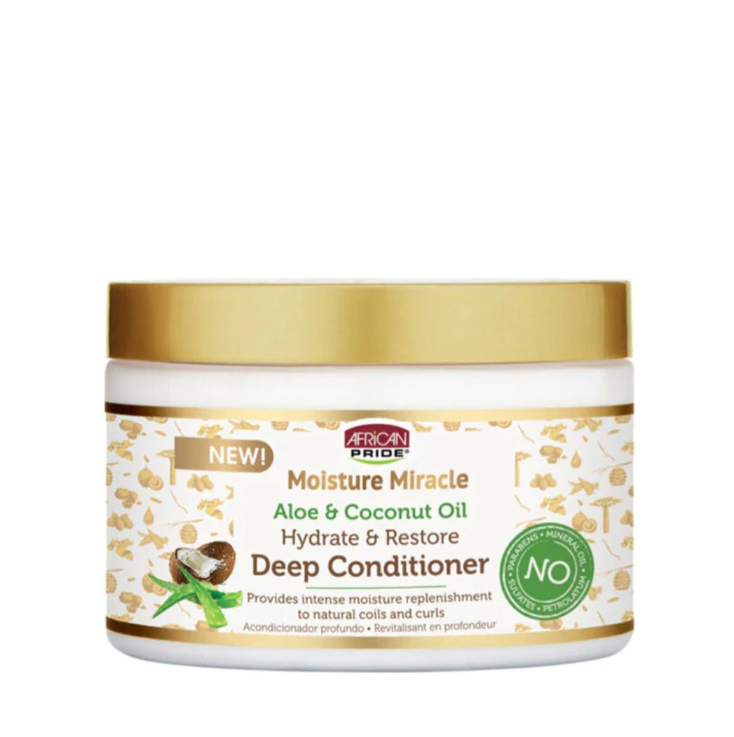 AFRICAN PRIDE MOISTURE MIRACLE Aloe & Coconut Oil Hydrate & Restore Deep Conditioner 12oz