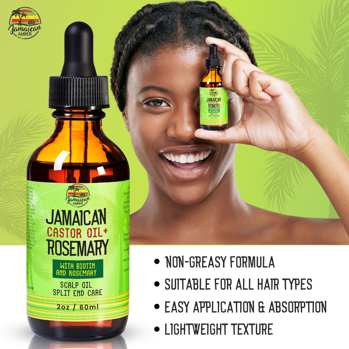 Jamaican Amber Jamaican Castor Oil & Rosemary Hair Oil 2 oz/60 ml