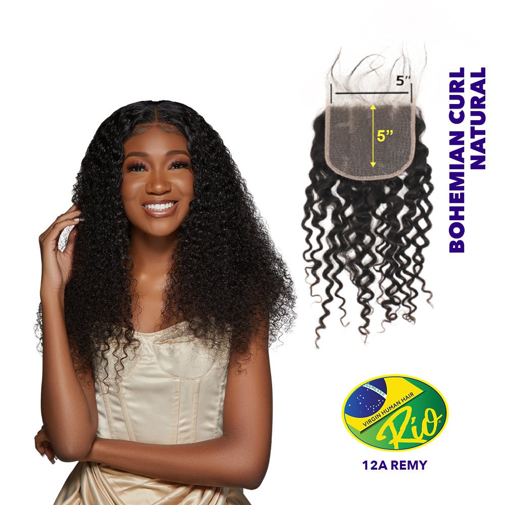 Rio 100% Virgin Human Hair Bohemian 5x5 Closure - Natural Color