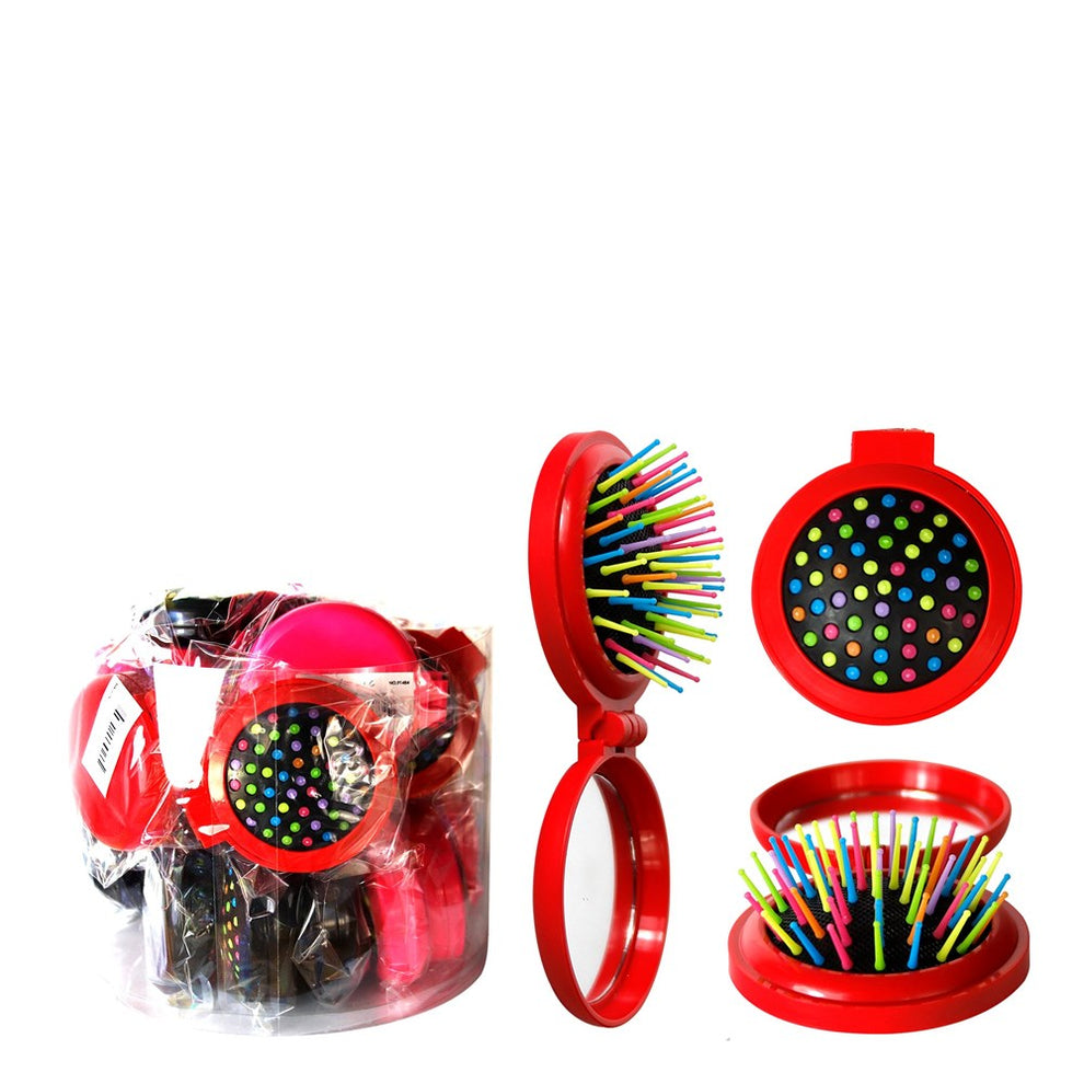 KIM & C Pocket Hair Brush with Mirror #assorted(black, pink, red)