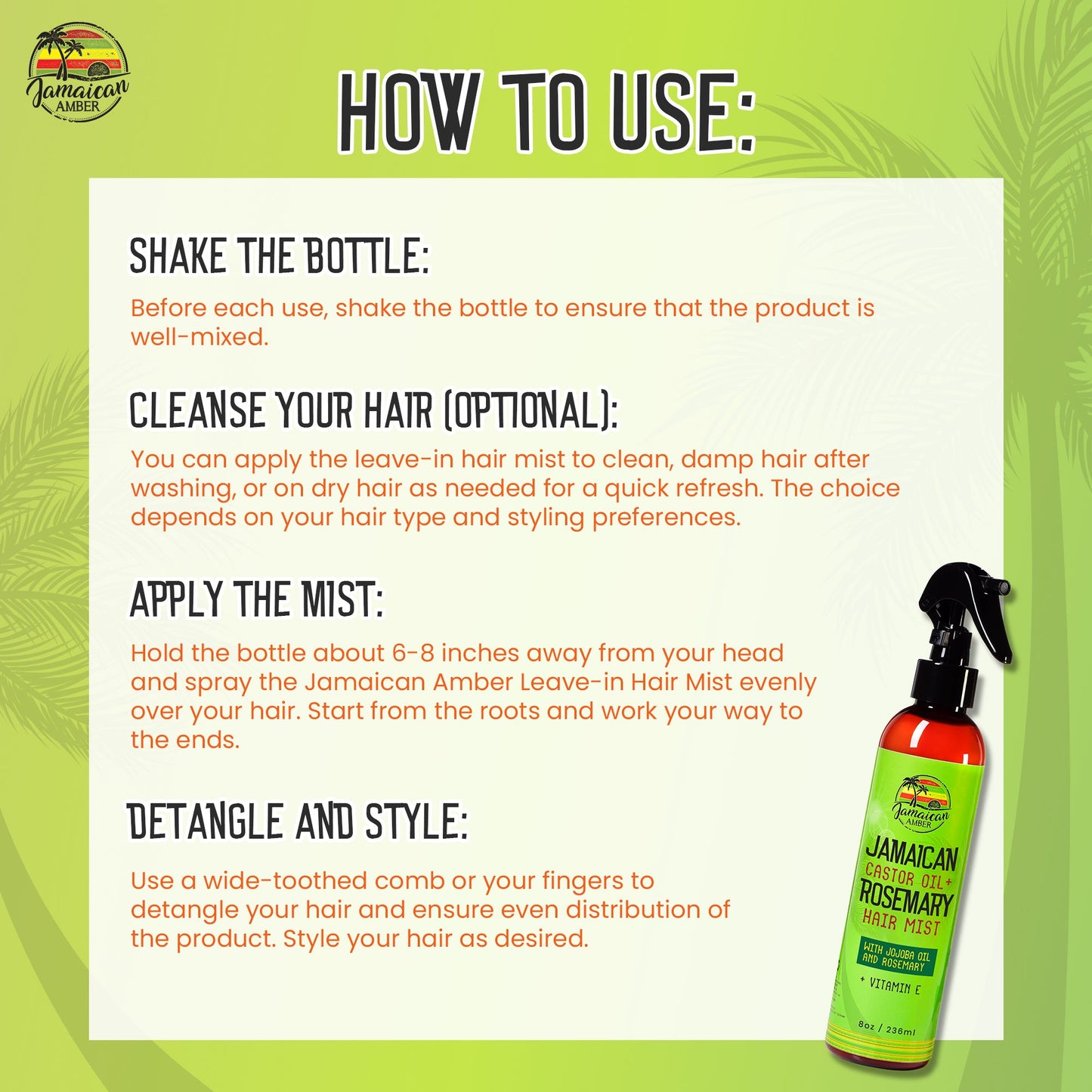 Jamaican Amber Jamaican Castor Oil & Rosemary Hair Mist 8 oz