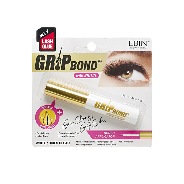 GRIP BOND LASH ADHESIVE with BIOTIN - WHITE / BRUSH
