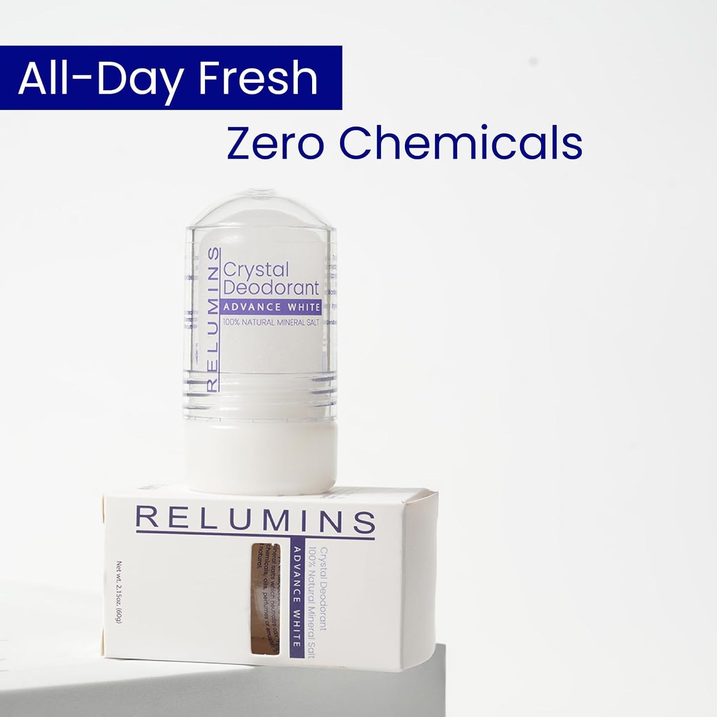 Relumins Crystal Deodorant, All-Natural Mineral Salt Roll-On, Non-Staining, Aluminum-Free, Natural Deodorant with 24-Hour Odor Protection