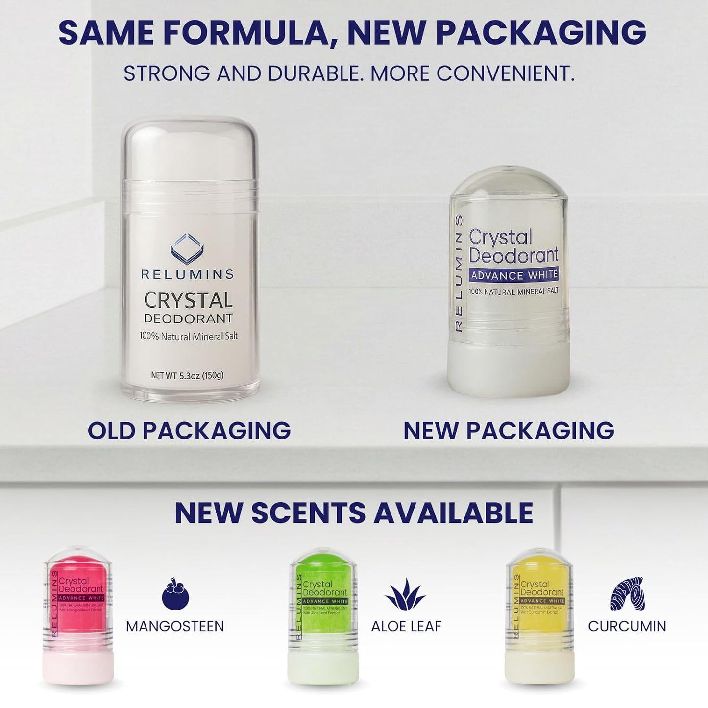 Relumins Crystal Deodorant, All-Natural Mineral Salt Roll-On, Non-Staining, Aluminum-Free, Natural Deodorant with 24-Hour Odor Protection