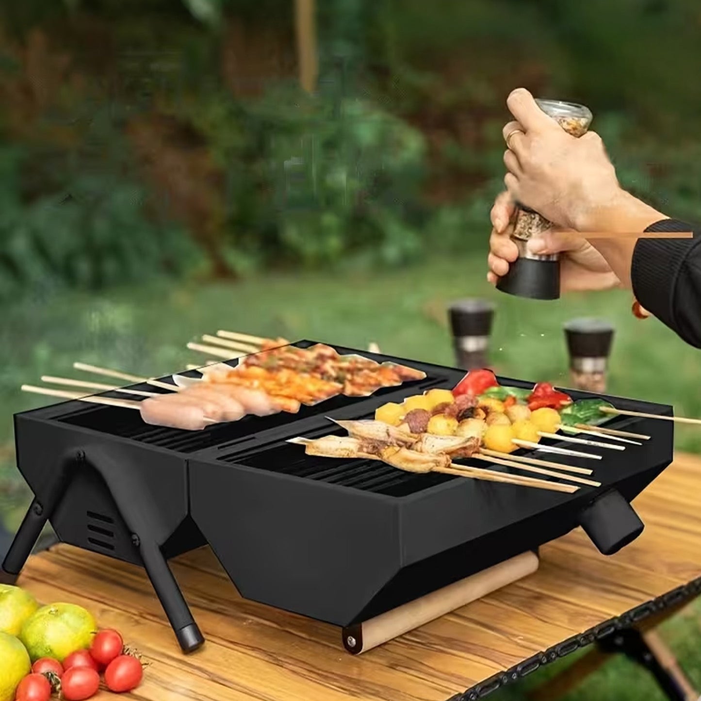 Saldnes Octagon Double Sided Portable Barbeque Grill-Black [Online Only]