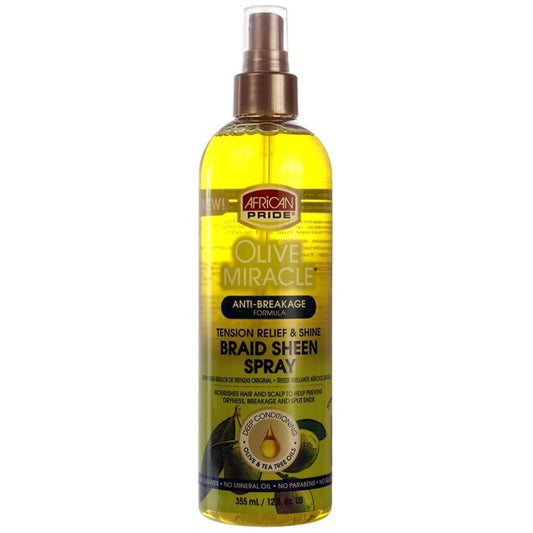 African Pride Olive Miracle Braid Sheen Spray (12oz) | Miami Beauty Supply