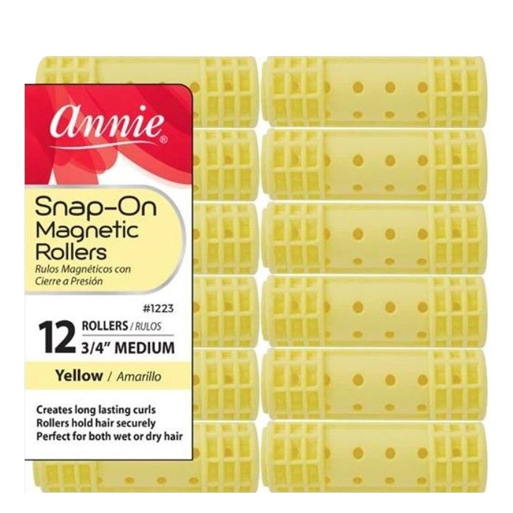 ANNIE Snap-On Magnetic Rollers Medium (3/4" Diameter) 12ct (Yellow)
