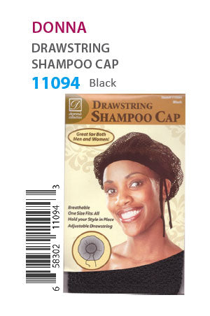 Donna Mesh Drawstring Bonnet Shampoo Cap #11094(Black