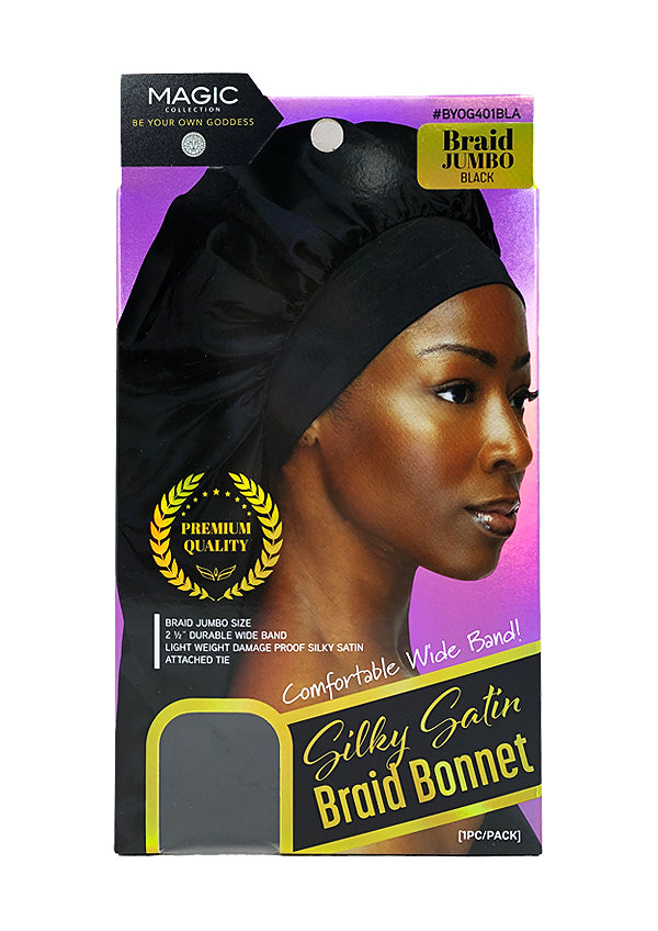 Magic Silky Satin Braid Bonnet -Jumbo/Black